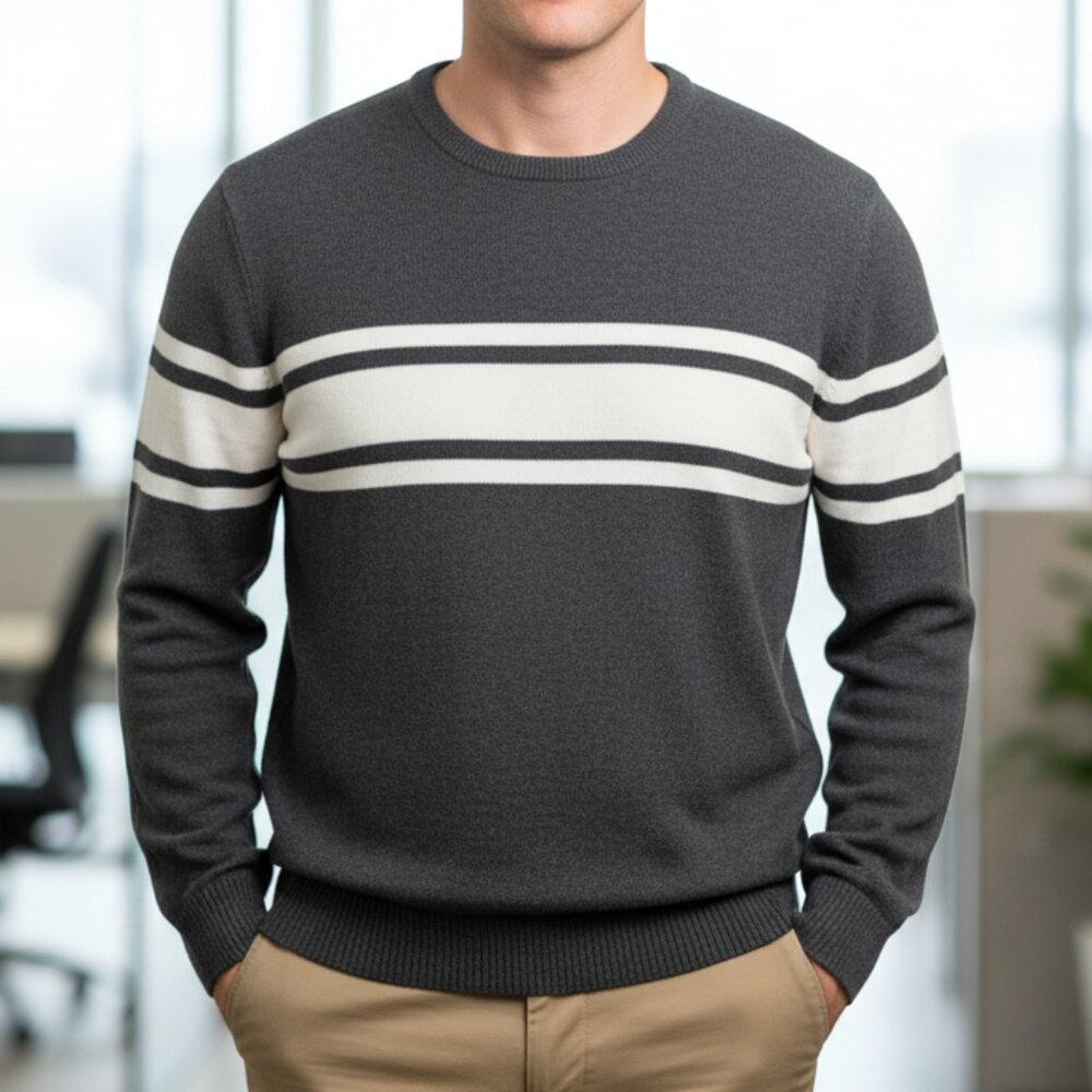GAP Men’s XXL Crewneck Pullover‎ Sweater Gray Striped Tight Knit Casual NEW